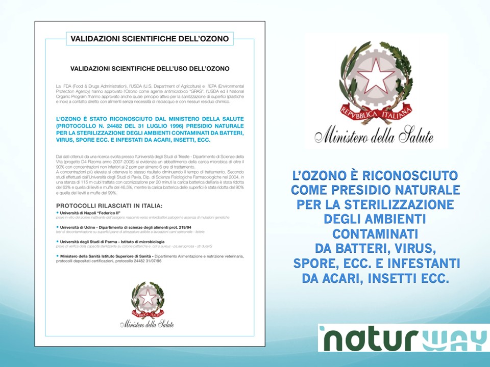 L'Ozono come presidio di sterilizzazione naturale L'ozono ha un potente effetto ossidante, che lo rende capace di distruggere batteri, virus, funghi e altre sostanze patogene presenti nell'aria, nell'acqua e sulle superfici. Quando l'ozono entra in contatto con questi microrganismi, rilascia un atomo di ossigeno che danneggia le strutture cellulari, in particolare le membrane e le proteine, distruggendo così la capacità di replicazione e facendo morire il patogeno.
