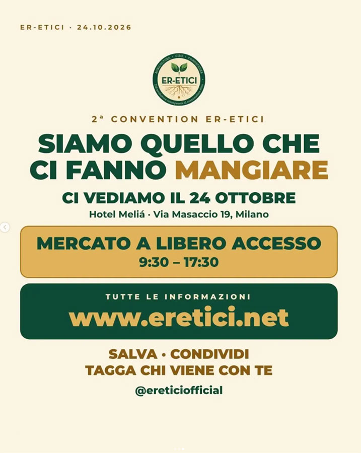 Domani 24 Ottobre 2026, NaturWay sarà presente come espositore alla 2a Convention degli Eretici 2026, perché crediamo fermamente che la salute ed il benessere siano frutto anche di ciò che mangiamo, e l’acqua è l’alimento che più di tutti ognuno di noi assume ogni giorno.